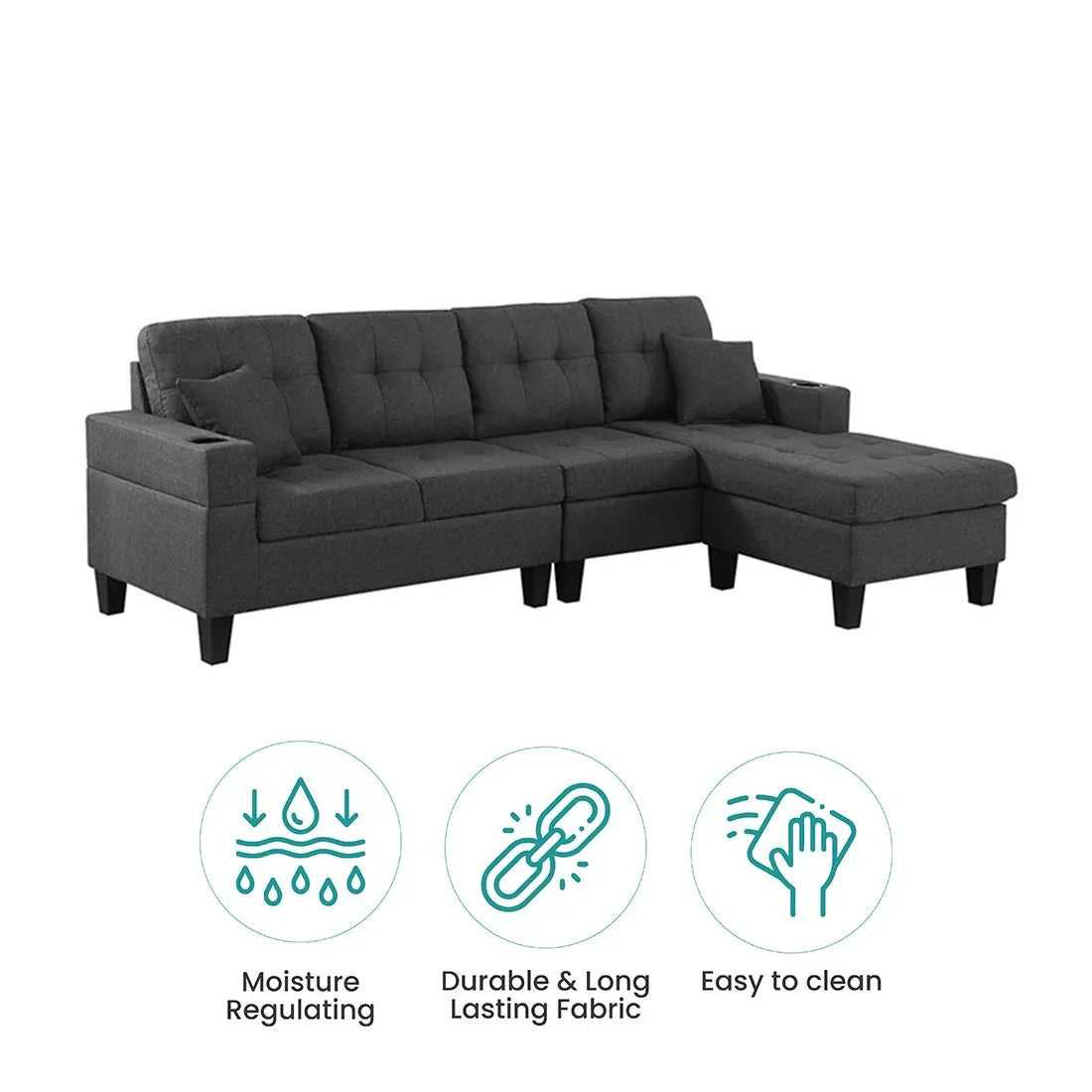 Madelyn 6 Seater Interchangeable L Shape Fabric Sofa For Living Room | Bedroom | Office