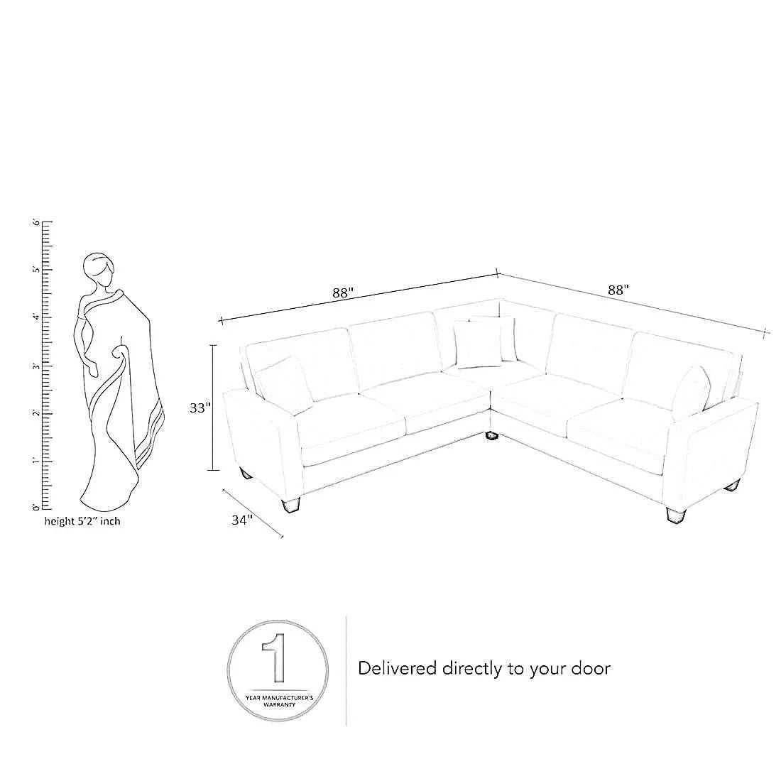 Torque Moscow 5 Seater Corner Fabric L Shape Sofa with Ottoman for Living Room – Luxury Modern Sectional Sofa
