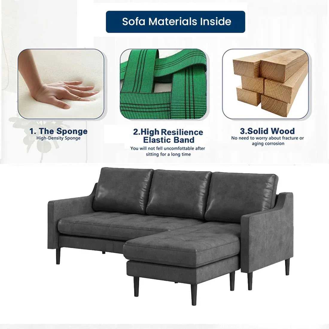 Pacific 4 Seater Leather L Shape Sofa for Living Room