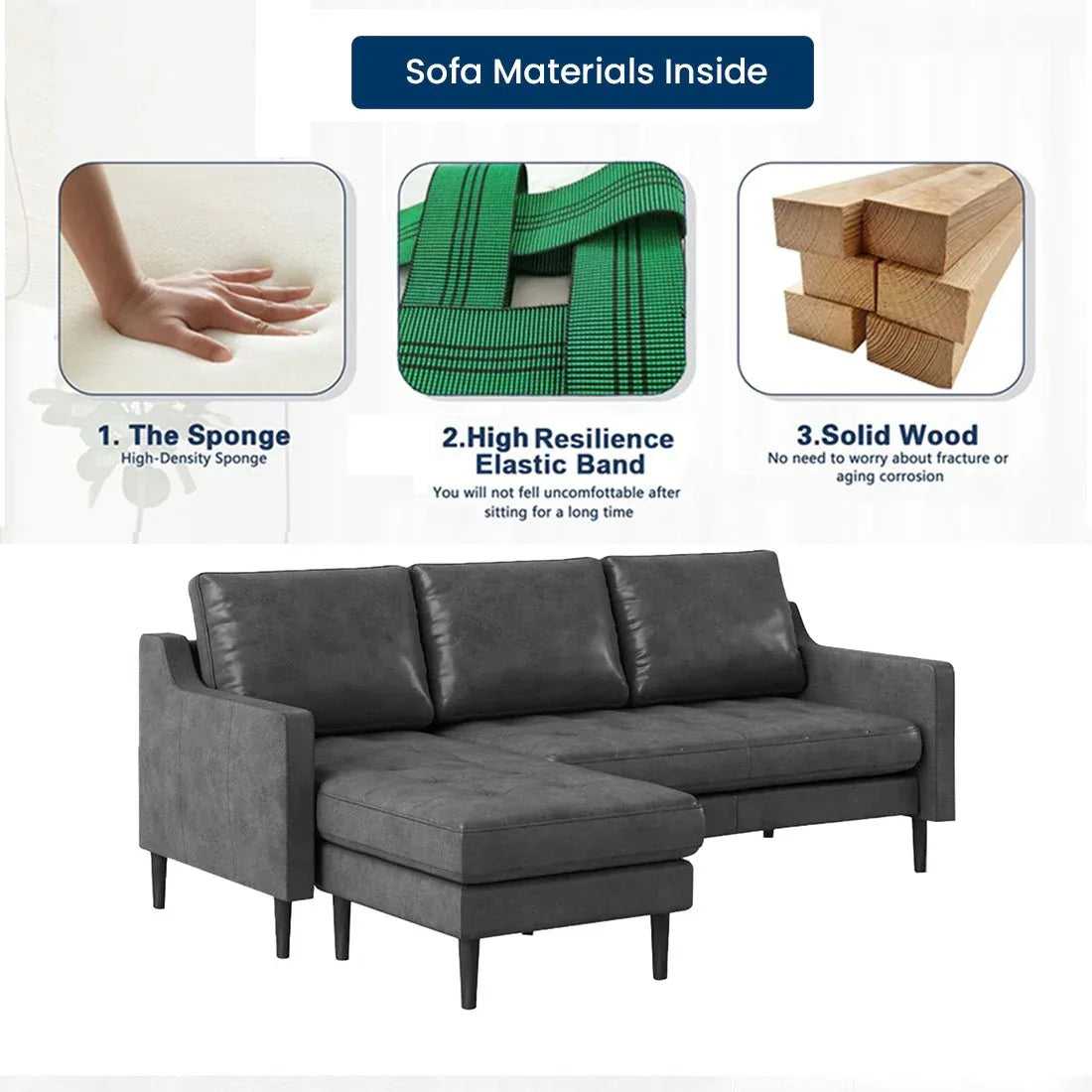 Pacific 4 Seater Leather L Shape Sofa for Living Room