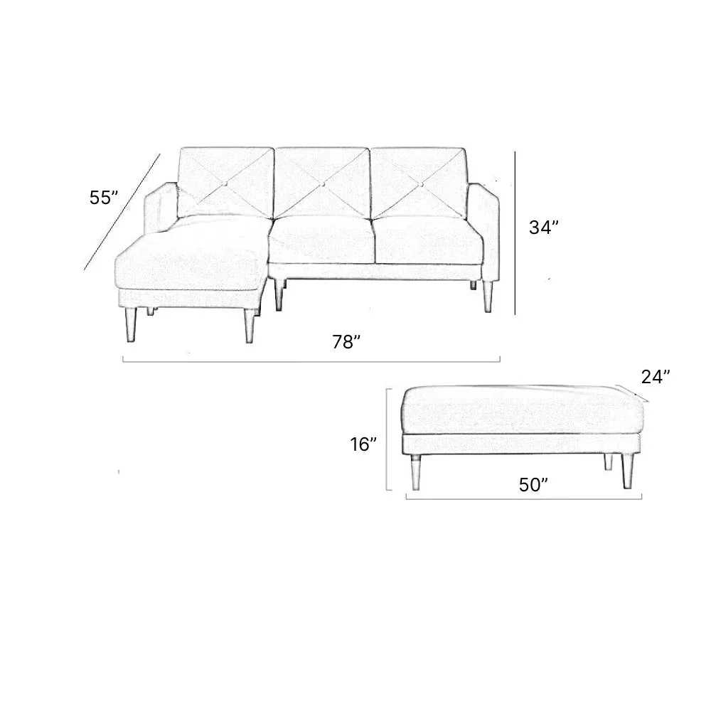 Yuka L Shape 4 Seater L Shape Sofa Furniture with 2 Seater Bench for Living Room | Bedroom | Office