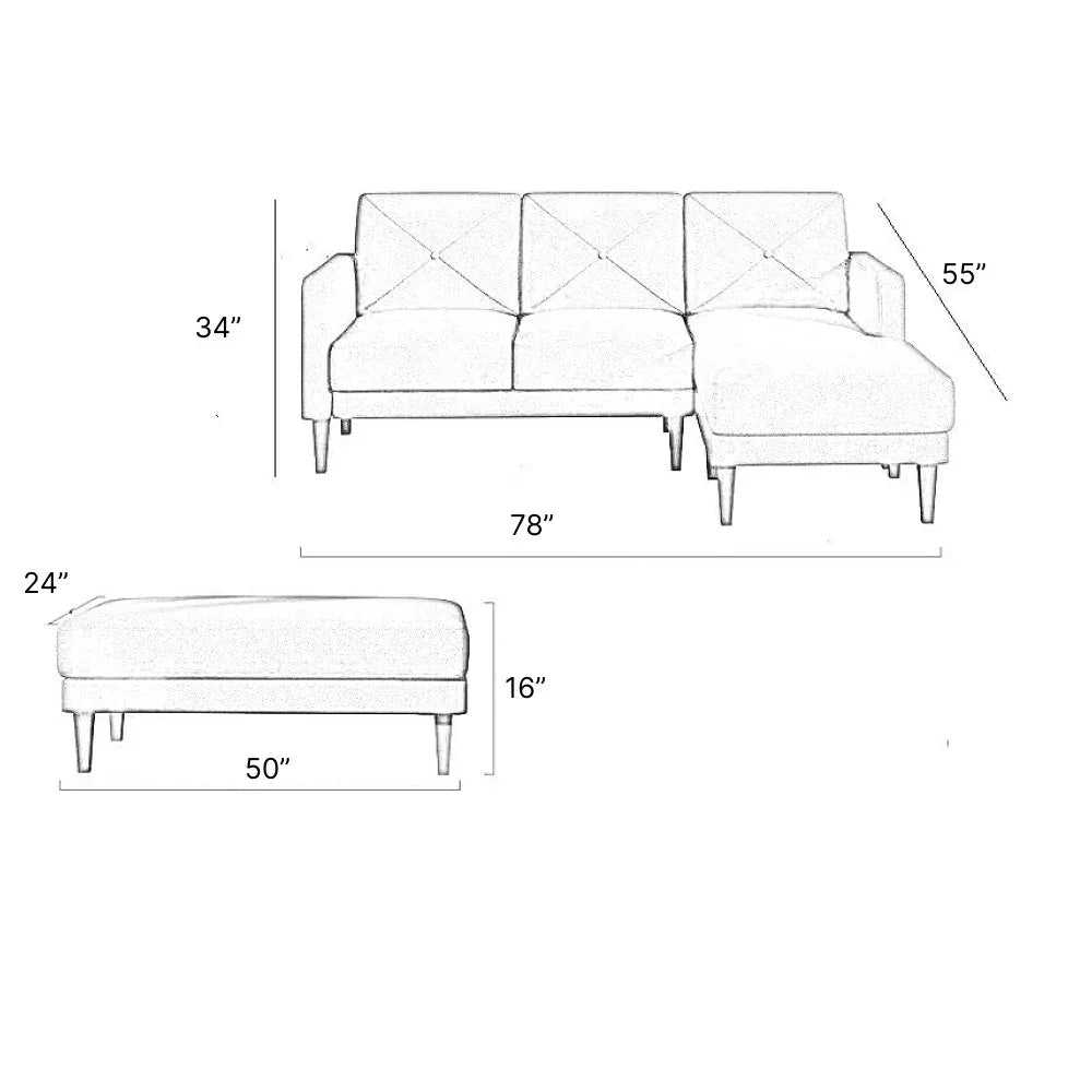 Yuka L Shape 4 Seater L Shape Sofa Furniture with 2 Seater Bench for Living Room | Bedroom | Office