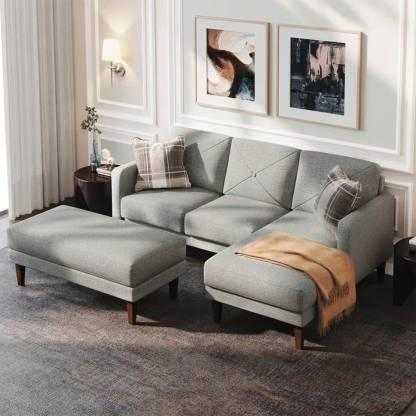 Yuka L Shape 4 Seater L Shape Sofa Furniture with 2 Seater Bench for Living Room | Bedroom | Office